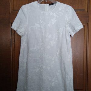 Zara Woman White Linen Dress Embroidered Size M